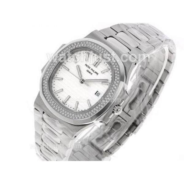 Patek Philippe Nautilus Swiss ETA 2836 Movement Diamond Bezel with White Dial S/S