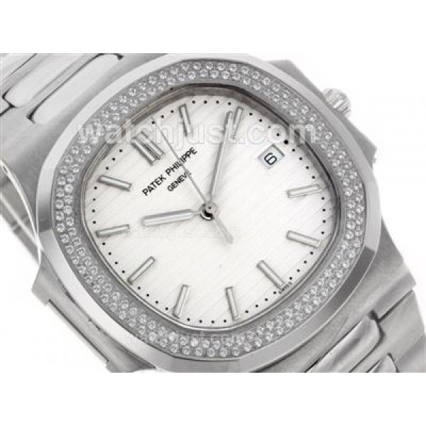 Patek Philippe Nautilus Swiss ETA 2836 Movement Diamond Bezel with White Dial S/S
