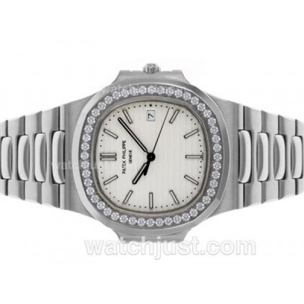 Patek Philippe Nautilus Swiss ETA 2836 Movement Diamond Bezel with White Dial S/S