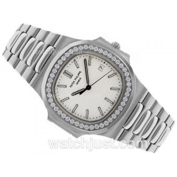 Patek Philippe Nautilus Swiss ETA 2836 Movement Diamond Bezel with White Dial S/S