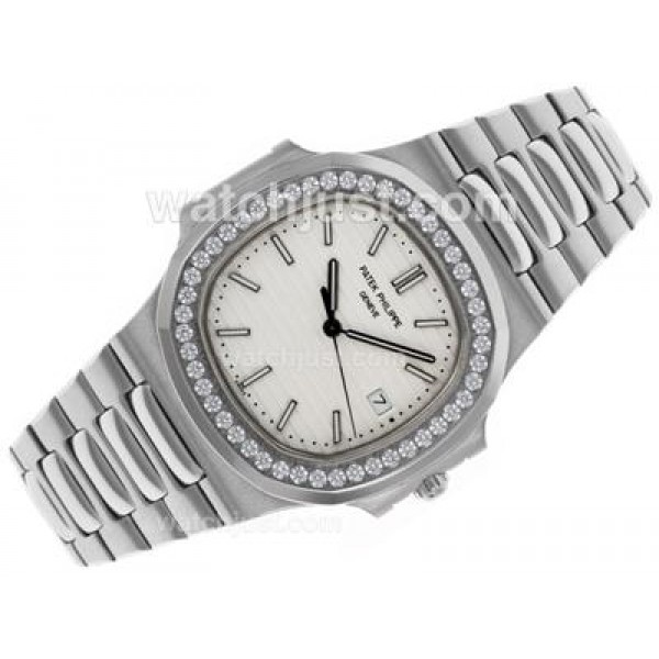 Patek Philippe Nautilus Swiss ETA 2836 Movement Diamond Bezel with White Dial S/S