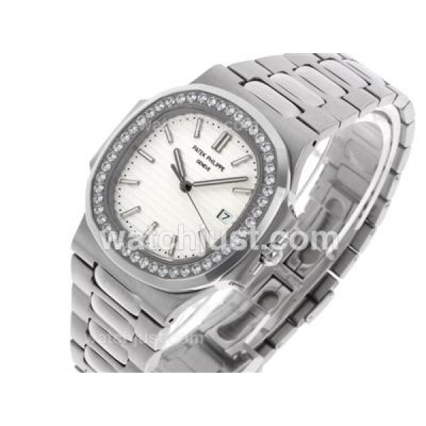 Patek Philippe Nautilus Swiss ETA 2836 Movement Diamond Bezel with White Dial S/S