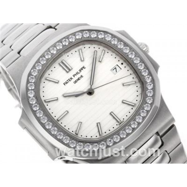 Patek Philippe Nautilus Swiss ETA 2836 Movement Diamond Bezel with White Dial S/S