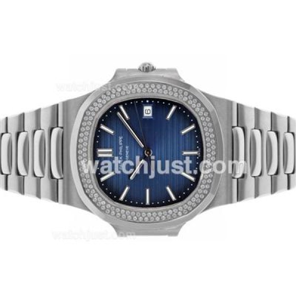 Patek Philippe Nautilus Swiss ETA 2836 Movement Diamond Bezel with Blue Dial S/S