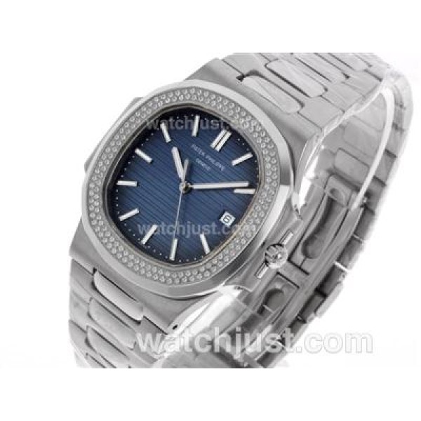 Patek Philippe Nautilus Swiss ETA 2836 Movement Diamond Bezel with Blue Dial S/S