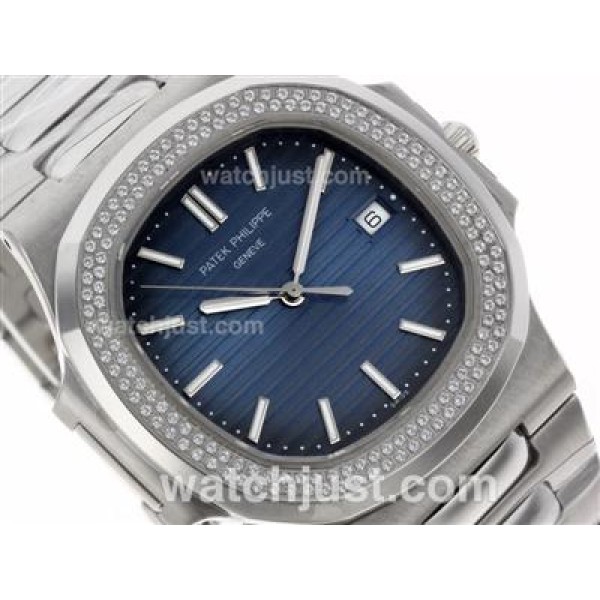 Patek Philippe Nautilus Swiss ETA 2836 Movement Diamond Bezel with Blue Dial S/S