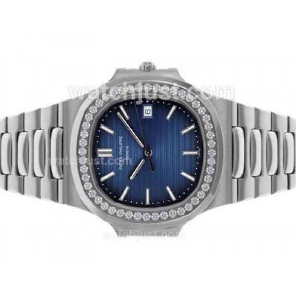Patek Philippe Nautilus Swiss ETA 2836 Movement Diamond Bezel with Blue Dial S/S