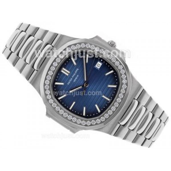 Patek Philippe Nautilus Swiss ETA 2836 Movement Diamond Bezel with Blue Dial S/S