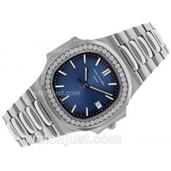 Patek Philippe Nautilus Swiss ETA 2836 Movement Diamond Bezel with Blue Dial S/S