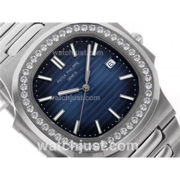 Patek Philippe Nautilus Swiss ETA 2836 Movement Diamond Bezel with Blue Dial S/S