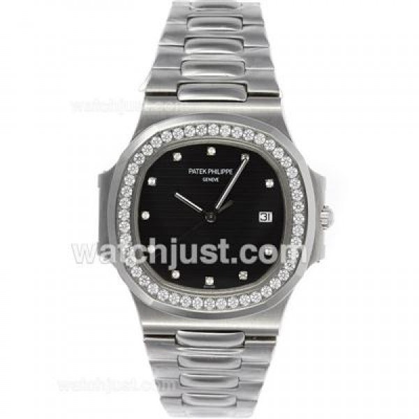 Patek Philippe Nautilus Swiss ETA 2836 Movement Diamond Bezel and Markers with Black Dial S/S
