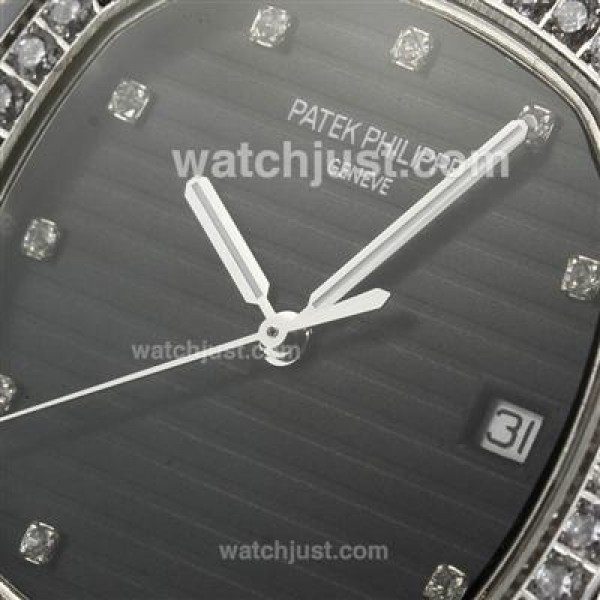 Patek Philippe Nautilus Swiss ETA 2836 Movement Diamond Bezel and Markers with Black Dial S/S