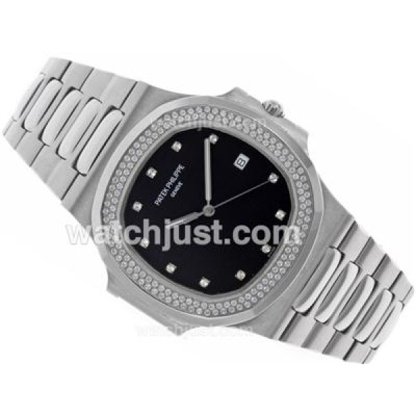 Patek Philippe Nautilus Swiss ETA 2836 Movement Diamond Bezel and Markers with Black Dial S/S