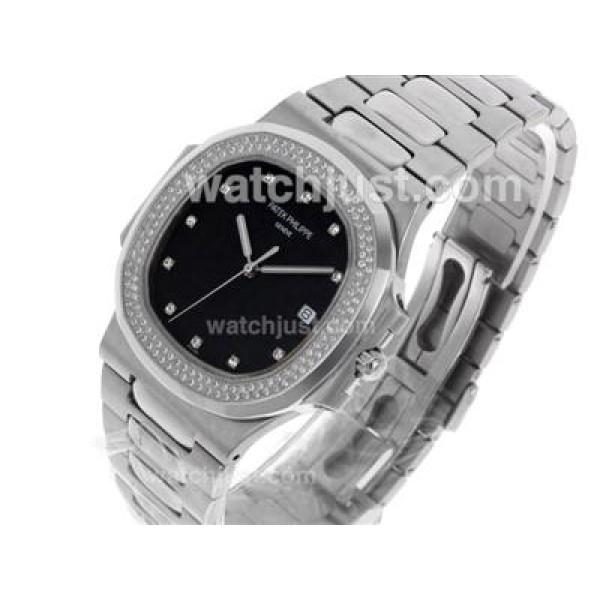 Patek Philippe Nautilus Swiss ETA 2836 Movement Diamond Bezel and Markers with Black Dial S/S