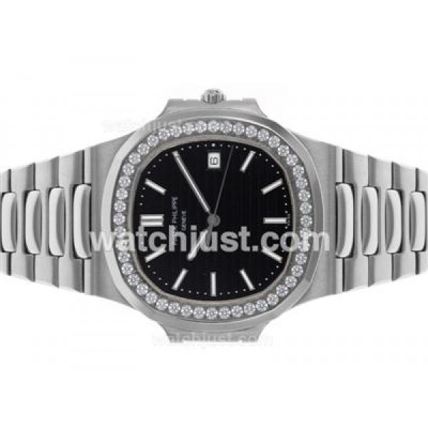 Patek Philippe Nautilus Swiss ETA 2836 Movement Diamond Bezel with Black Dial S/S