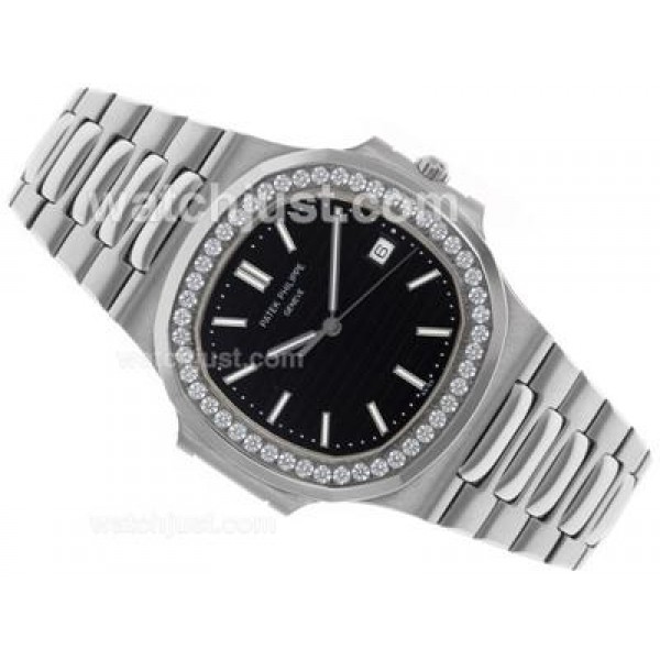 Patek Philippe Nautilus Swiss ETA 2836 Movement Diamond Bezel with Black Dial S/S