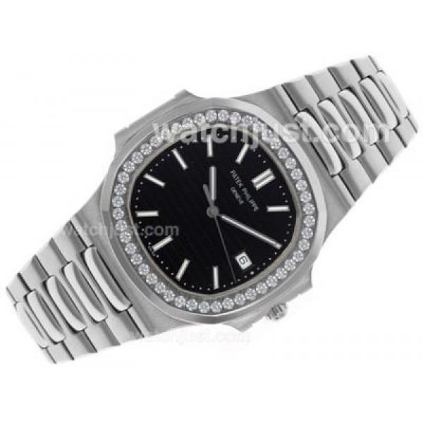 Patek Philippe Nautilus Swiss ETA 2836 Movement Diamond Bezel with Black Dial S/S