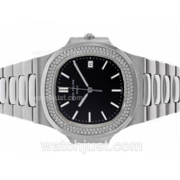 Patek Philippe Nautilus Swiss ETA 2836 Movement Diamond Bezel with Black Dial S/S