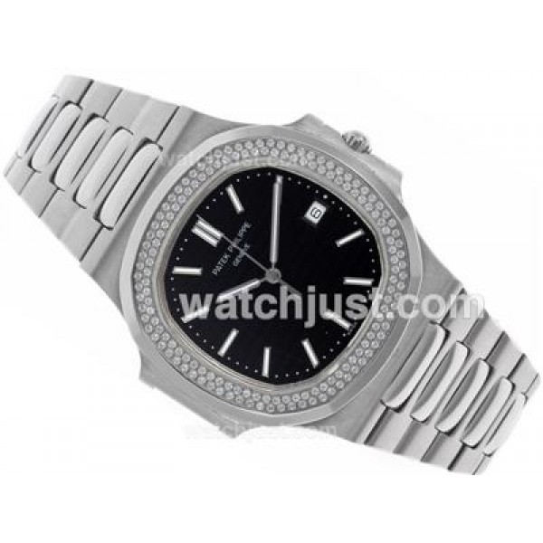 Patek Philippe Nautilus Swiss ETA 2836 Movement Diamond Bezel with Black Dial S/S