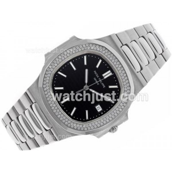 Patek Philippe Nautilus Swiss ETA 2836 Movement Diamond Bezel with Black Dial S/S