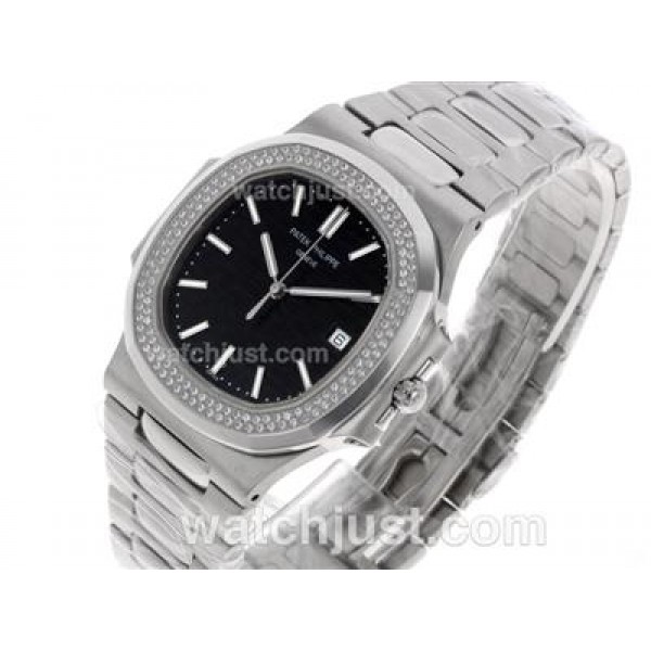 Patek Philippe Nautilus Swiss ETA 2836 Movement Diamond Bezel with Black Dial S/S