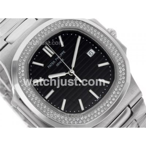 Patek Philippe Nautilus Swiss ETA 2836 Movement Diamond Bezel with Black Dial S/S
