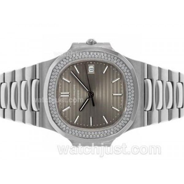Patek Philippe Nautilus Swiss ETA 2836 Movement Diamond Bezel with Gray Dial S/S