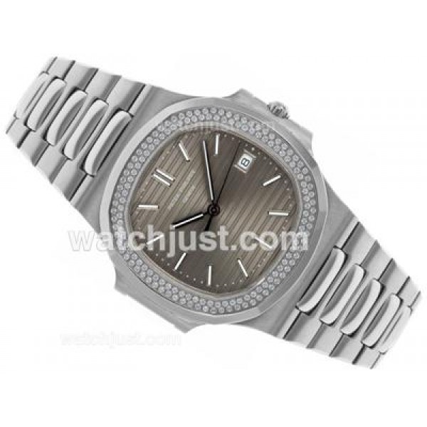 Patek Philippe Nautilus Swiss ETA 2836 Movement Diamond Bezel with Gray Dial S/S
