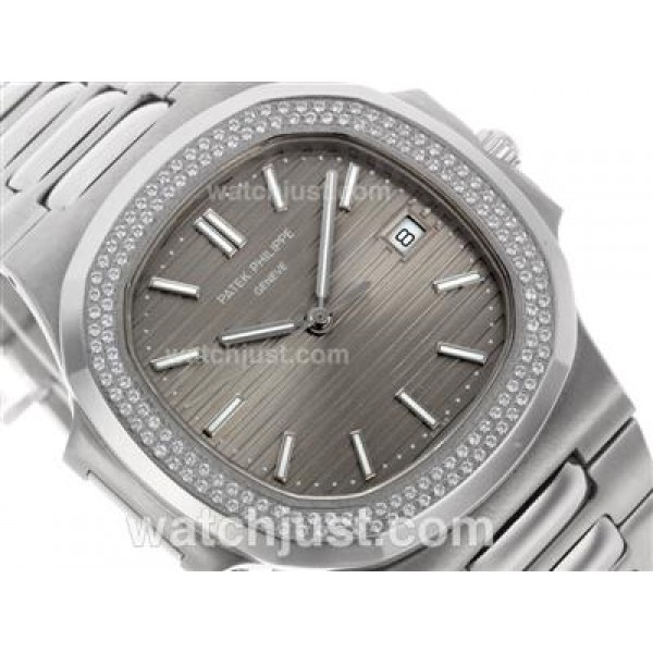 Patek Philippe Nautilus Swiss ETA 2836 Movement Diamond Bezel with Gray Dial S/S