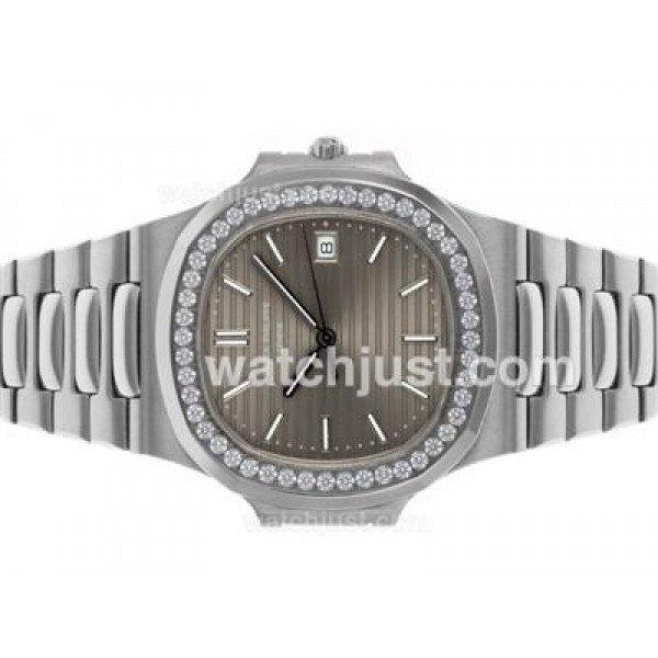 Patek Philippe Nautilus Swiss ETA 2836 Movement Diamond Bezel with Gray Dial S/S