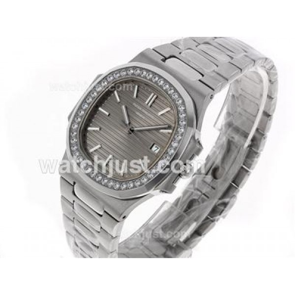 Patek Philippe Nautilus Swiss ETA 2836 Movement Diamond Bezel with Gray Dial S/S