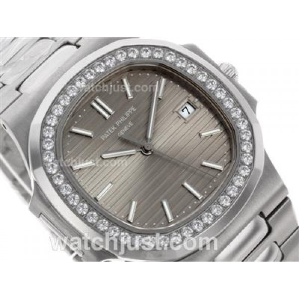 Patek Philippe Nautilus Swiss ETA 2836 Movement Diamond Bezel with Gray Dial S/S