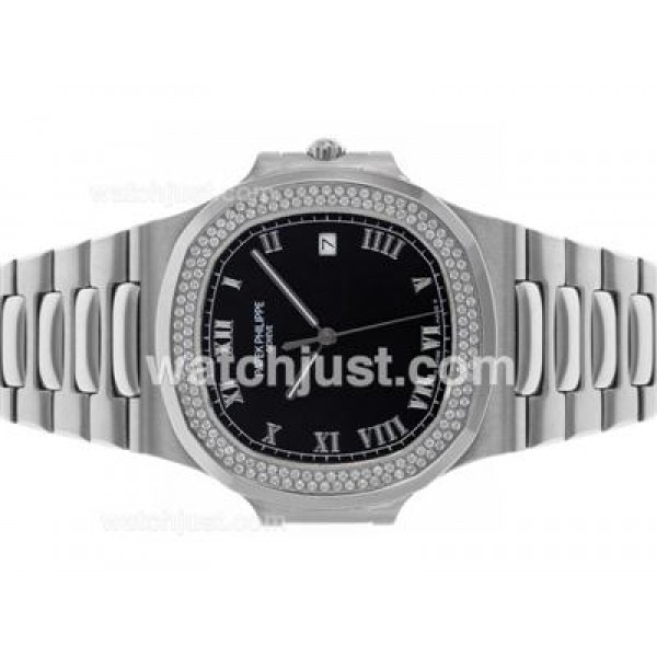 Patek Philippe Nautilus Swiss ETA 2836 Movement Diamond Bezel with Black Dial S/S