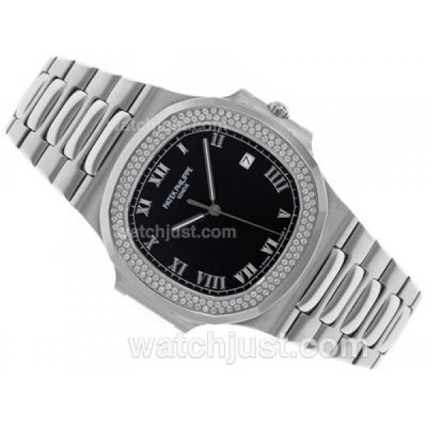 Patek Philippe Nautilus Swiss ETA 2836 Movement Diamond Bezel with Black Dial S/S