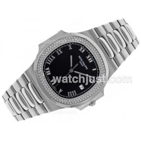 Patek Philippe Nautilus Swiss ETA 2836 Movement Diamond Bezel with Black Dial S/S