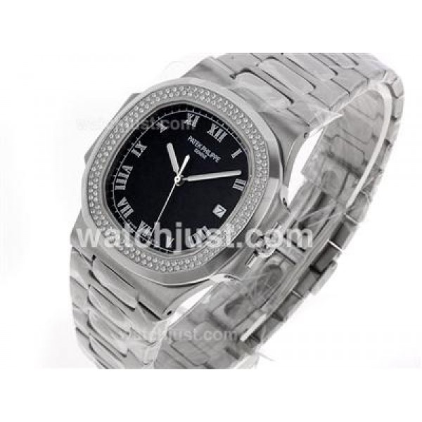 Patek Philippe Nautilus Swiss ETA 2836 Movement Diamond Bezel with Black Dial S/S