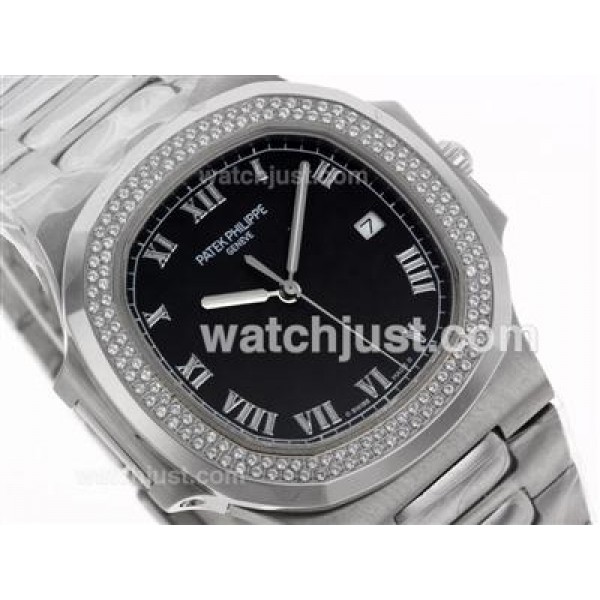 Patek Philippe Nautilus Swiss ETA 2836 Movement Diamond Bezel with Black Dial S/S