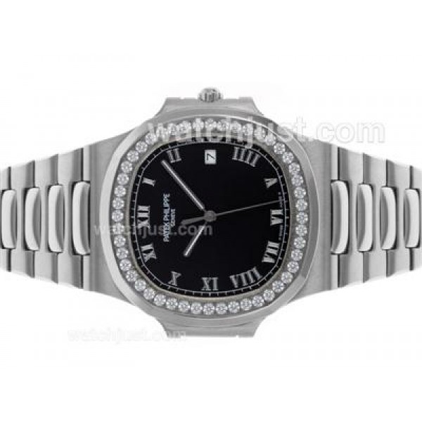Patek Philippe Nautilus Swiss ETA 2836 Movement Diamond Bezel with Black Dial S/S