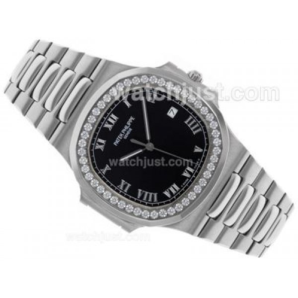 Patek Philippe Nautilus Swiss ETA 2836 Movement Diamond Bezel with Black Dial S/S