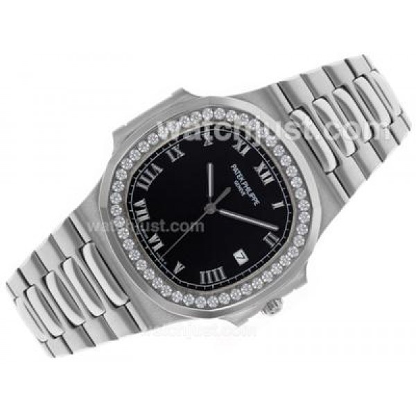 Patek Philippe Nautilus Swiss ETA 2836 Movement Diamond Bezel with Black Dial S/S