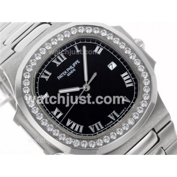 Patek Philippe Nautilus Swiss ETA 2836 Movement Diamond Bezel with Black Dial S/S