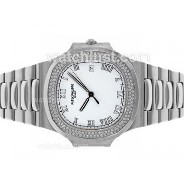 Patek Philippe Nautilus Swiss ETA 2836 Movement Diamond Bezel with White Dial S/S