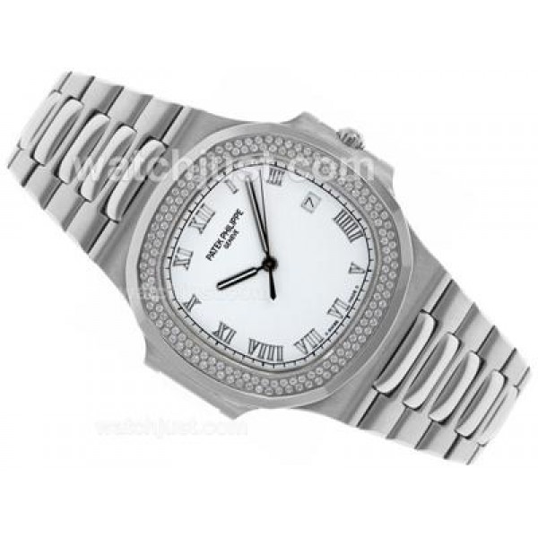 Patek Philippe Nautilus Swiss ETA 2836 Movement Diamond Bezel with White Dial S/S