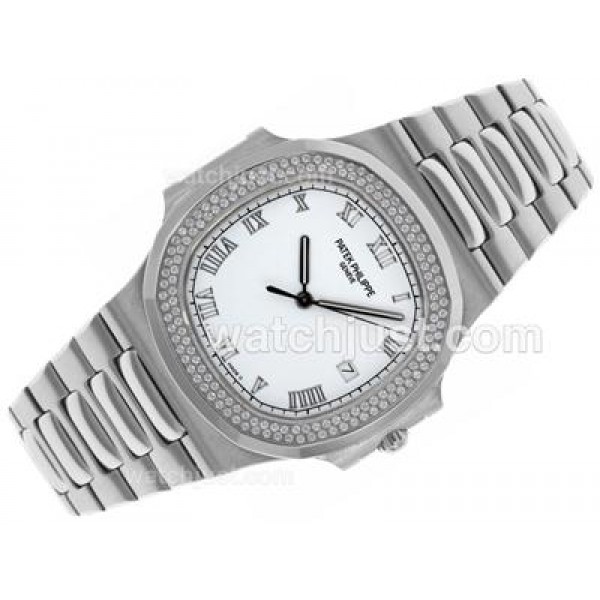 Patek Philippe Nautilus Swiss ETA 2836 Movement Diamond Bezel with White Dial S/S