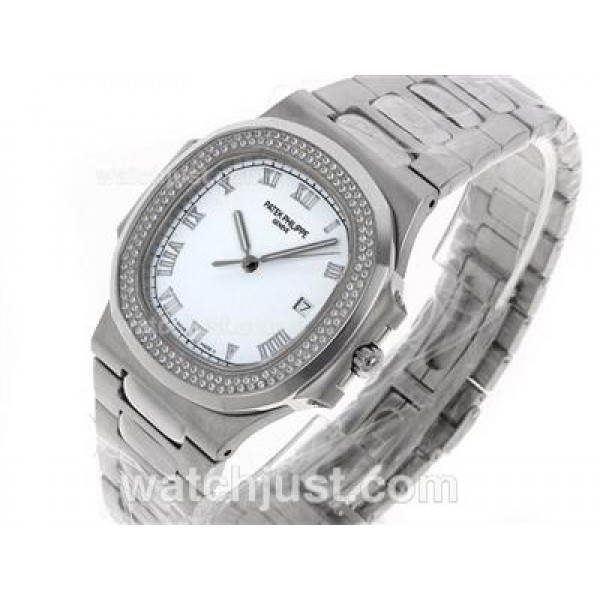 Patek Philippe Nautilus Swiss ETA 2836 Movement Diamond Bezel with White Dial S/S