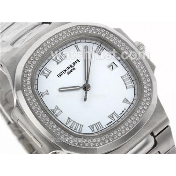 Patek Philippe Nautilus Swiss ETA 2836 Movement Diamond Bezel with White Dial S/S