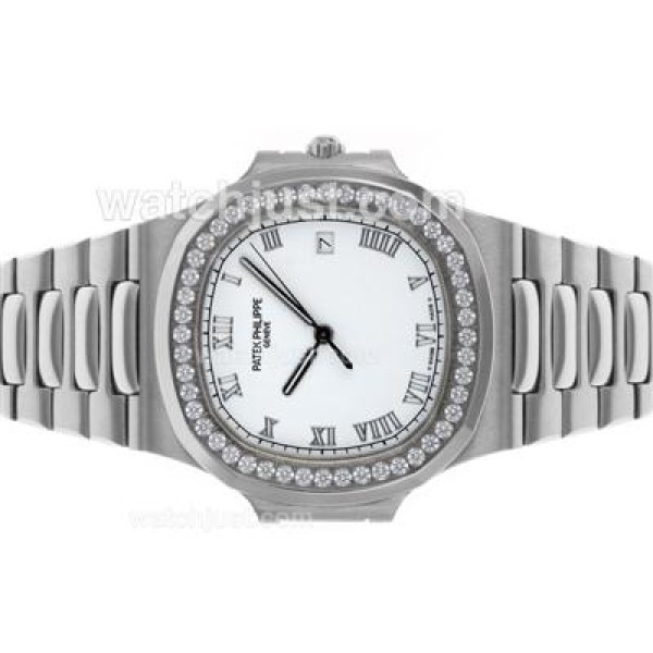 Patek Philippe Nautilus Swiss ETA 2836 Movement Diamond Bezel with White Dial S/S