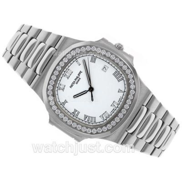 Patek Philippe Nautilus Swiss ETA 2836 Movement Diamond Bezel with White Dial S/S