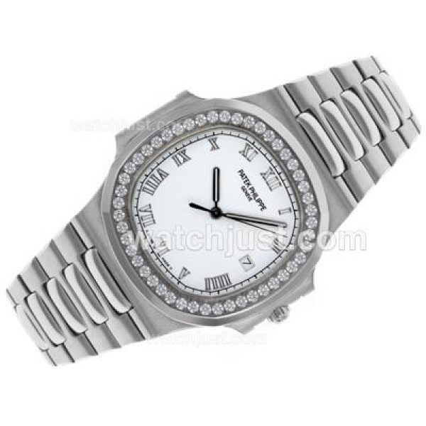 Patek Philippe Nautilus Swiss ETA 2836 Movement Diamond Bezel with White Dial S/S