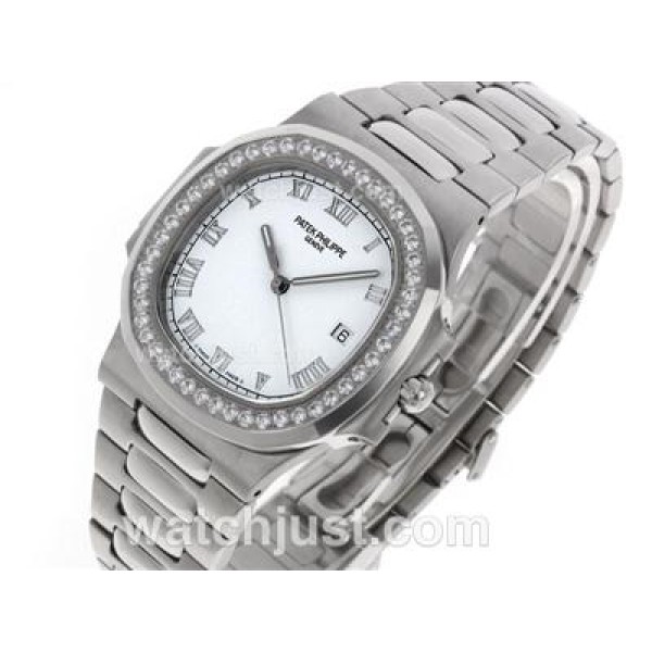 Patek Philippe Nautilus Swiss ETA 2836 Movement Diamond Bezel with White Dial S/S